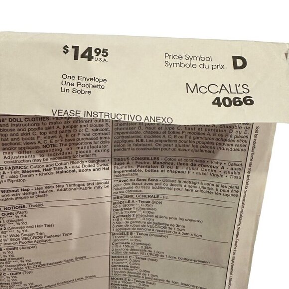 McCalls Doll Clothes Sewing Patterns American Girl 18 Inch Dorothy Dress Poodle - Picture 3 of 6